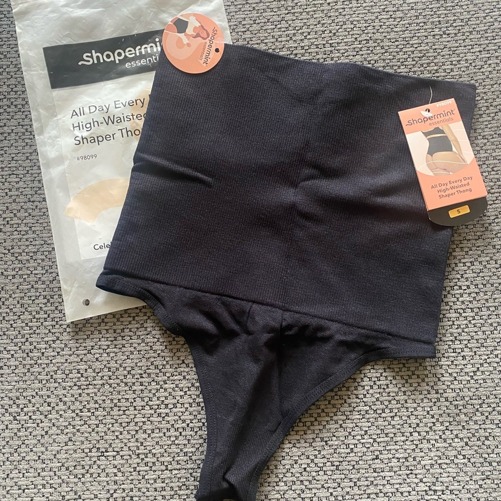 NWT Shapermint Black High- Waisted Shaping Thong Size S
